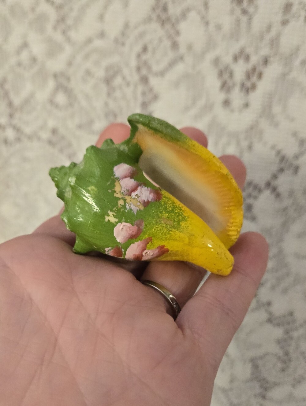 Vintage Hand Painted Seashell Coastal Decor Figurine